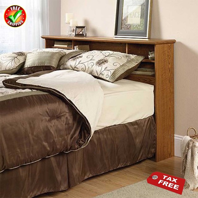 Full Queen Size Headboard Bed Wood Headboards Bookcase Rustic Storage Wooden New