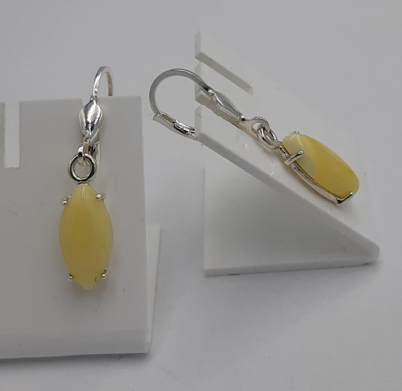 Amber Earrings 925 Silver Cream Colored Amber Earring - Image 2 of 4