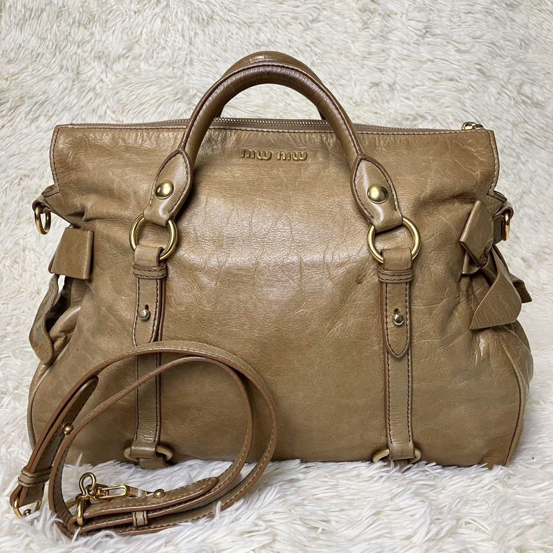 Auth Miu miu VITELLO LUX 2Way Handbag Shoulder bag Leather Auth Miu miu VITELLO LUX 2Way Handbag Shoulder bag Leather