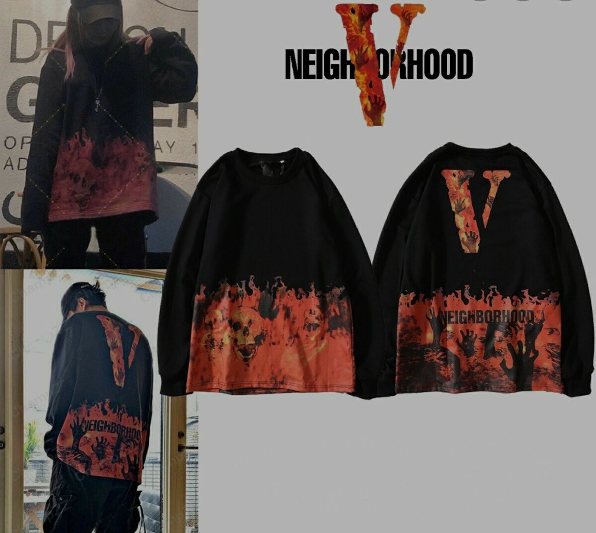 🔥 RARE NEIGHBORHOOD x VLONE Zombie Flame Crewneck Long 🔥 RARE NEIGHBORHOOD x VLONE Zombie Flame Crewneck Long