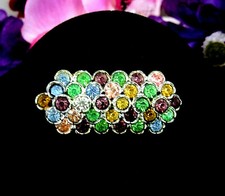 Broche de barra grande con pedrería pastel vintage de metal púrpura verde azul rosa