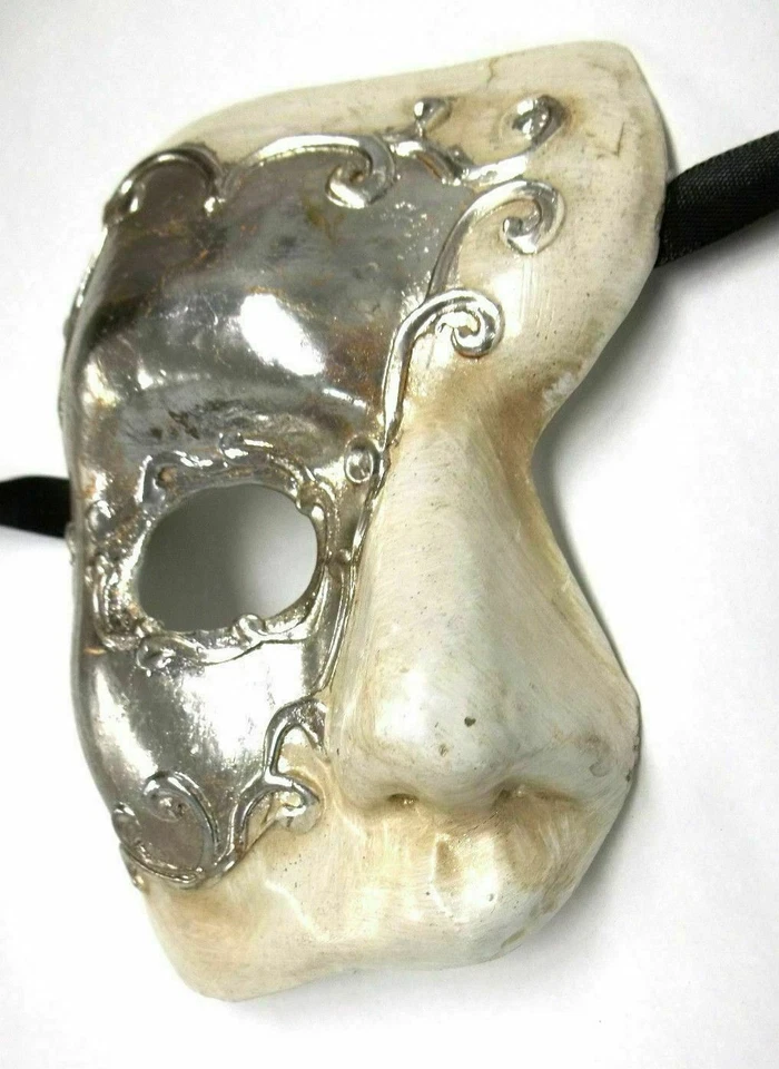 White Silver Foil Phantom of The Opera Costume Masquerade Mardi Gras Party Mask - Image 4 of 4