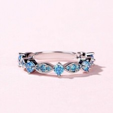 2Ct Round Lab-Created Blue Topaz Eternity Wedding Ring 14k White Gold Plated