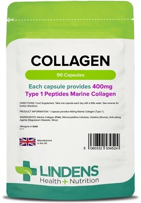 **Lindens Collagen (Marine) 400mg Capsules (90) Protein for Healthy Skin
