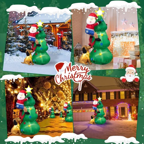 6 Fuß aufblasbarer beleuchteter Weihnachtsbaum mit niedlichem Weihnachtsmann und Hund Außendekoration - Bild 7 von 20