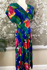 VINTAGE 90’s Vibrant Floral Pockets Garden Party Rockabilly Swingy Dress REO S-M