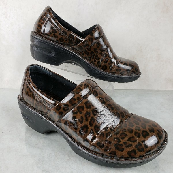 Born Concept Peggy Brown Leopard Print Slip On Comfort Clogs Shoes Women's 8