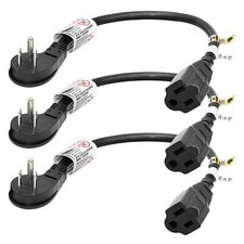 3 Pack 1 Foot Flat Plug Extension Cord 14 AWG 15A 1875W Black Indoor