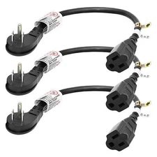 3 Pack 1 Foot Flat Plug Extension Cord 14 AWG 15A 1875W Black Indoor