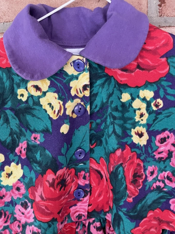 HARTSTRINGS GIRLS Sweatshirt DRESS LONG SLEEVE SIZE 8 FLORAL PRINT Made in USA - Image 3 of 4