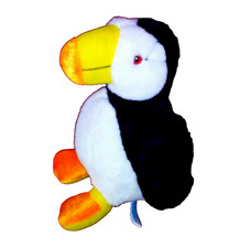 Vintage Kipmik PUFFIN Black White Yellow Orange 10in Plush Stuffed Bird Alaska