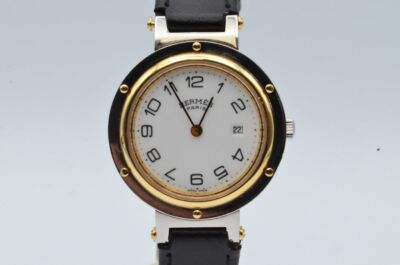 HERMES PARIS QUARTZ DAMEN UHR 27MM STAHL/GOLD CLIPPER 3 ARMBAND VINTAGE CL5.210