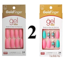 Lot of 2 Nails Pink Green Squares and Solid Pink  LONG