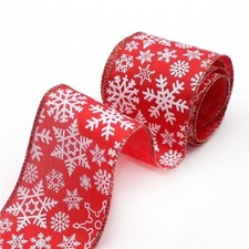 2.5" Snowflake ribbon Red white Wired ribbon glitter Christmas ribbon 5 Yards