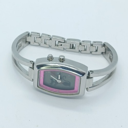 Fossil Bic Tic Watch Es9768 Analog Digital Cat Steel Bracelet Silver Case Pink - Picture 13 of 18