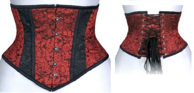 Heavy Duty Steel Boned Under Bust Waist Trainer Black & Red Mesh Extreme Corset