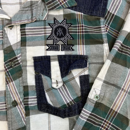 Red Ape Shirt Mens Medium Green Brown Plaid Long Sleeve Collared Button Up - Picture 7 of 11