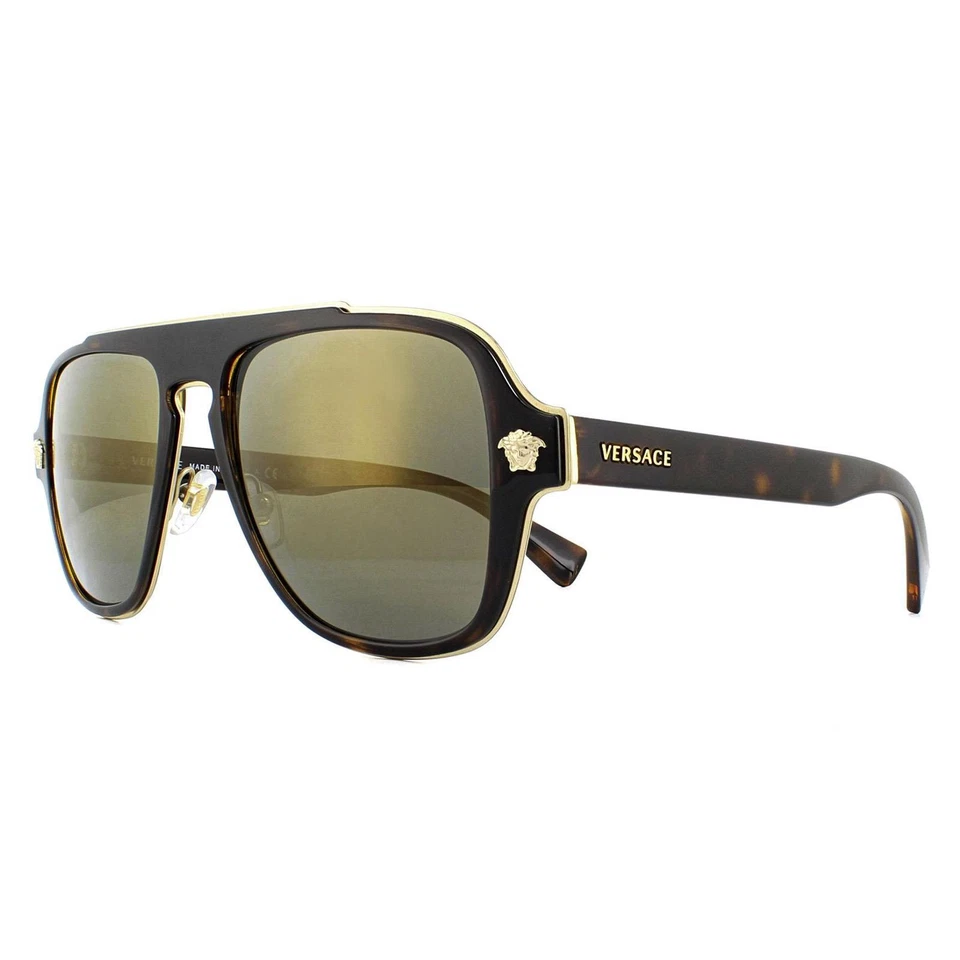 Versace Lunettes de Soleil VE2199 12524T Havane Foncé Gris Foncé Miroir Or - Photo 2/4