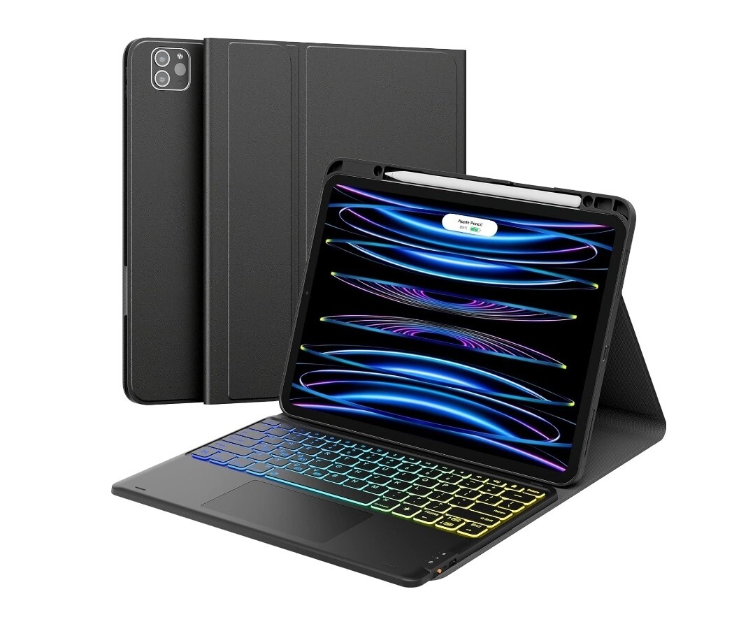 iPad Pro 12.9 Keyboard Case with 7-Color Backlit & Pencil Holder in Black-image