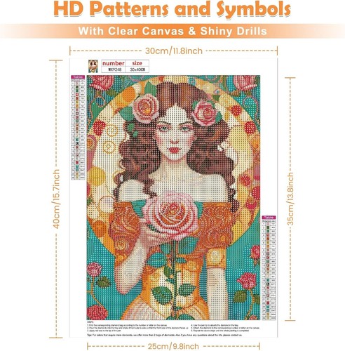 5D Diamond Painting Rose Lady Diamond Art Kits for Adults, Round Full Drill Rose - Picture 5 of 7