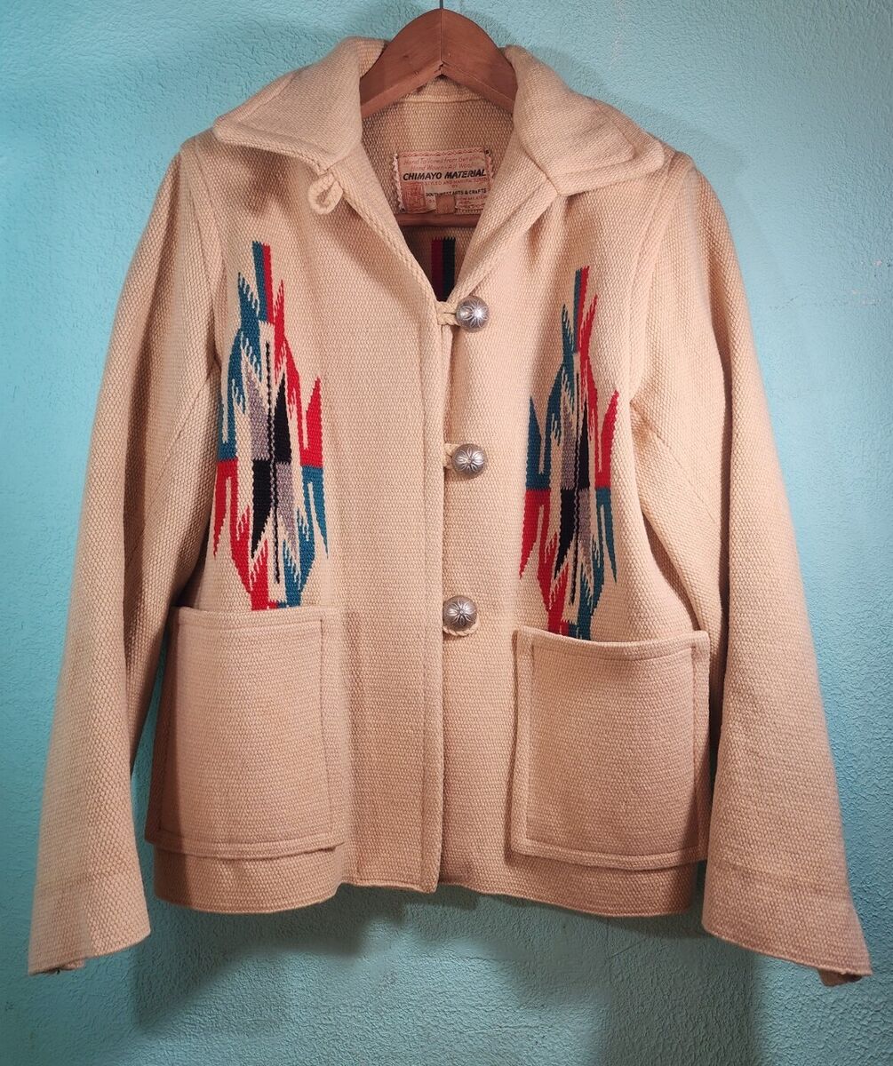 Vtg 50s 60s Chimayo Hand Woven Wool Material Jacket Coat Tan Vtg 50s 60s Chimayo Hand Woven Wool Material Jacket Coat Tan