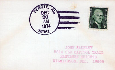 ZAYIX US Cover Perote, Alabama 1974 town cancel on postal card