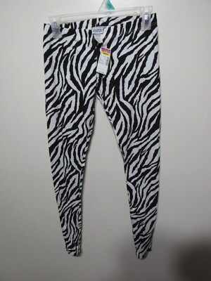 New One Blonde One Brunette Legging Size M Juniors Black White Zebra  Elastic