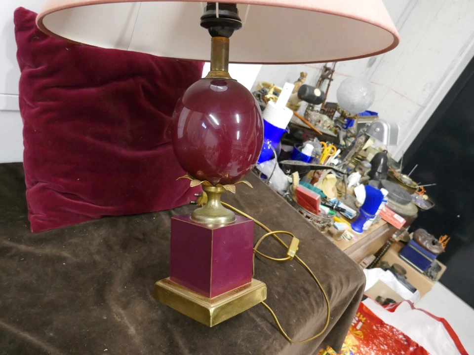 grande lampe ananas,années 70,vintage,H 41-63cm,laiton,céramique - Photo 4/4