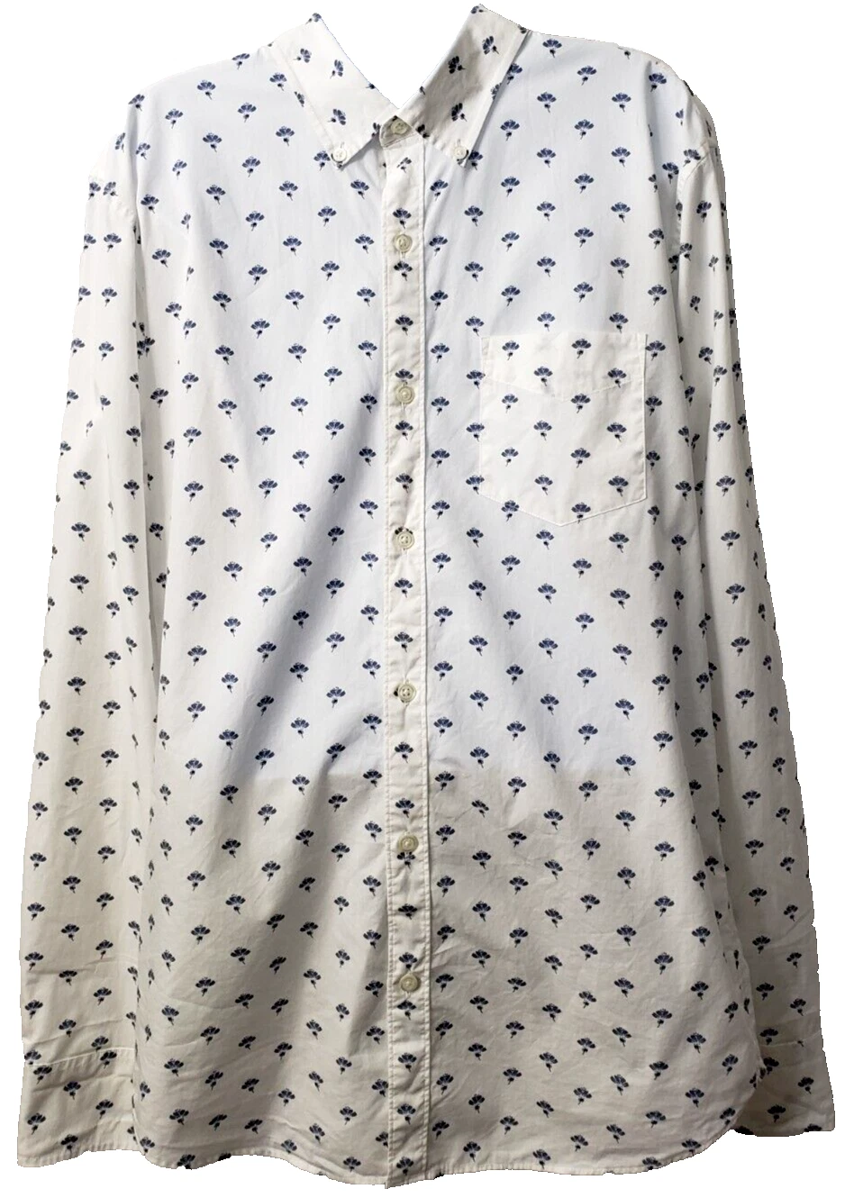 Bonobos Button Down Shirt L Slim Fit Long White Blue Flower Long Sleeve POCKET