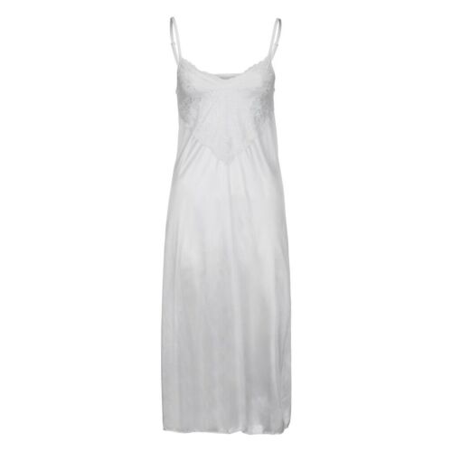 Damen Frauen langes Nachthemd Satin Spitze Nachthemd V-Ausschnitt Sling solide Dessous - Bild 11 von 14