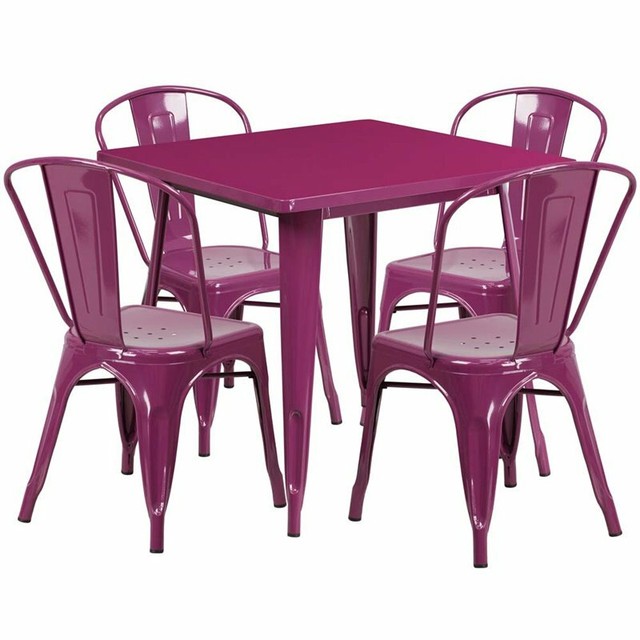 Bowery Hill 5 Piece Metal Patio Dining Set In Purple For Sale Online