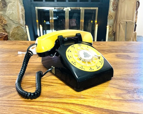 Vintage ATT Western Elektryczny telefon obrotowy, telefon stacjonarny, czarny żółty - Zdjęcie 2 z 9