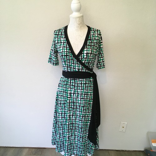 Nine West Faux Wrap Dress Black Green Short Sleeve Black White Green Size Small - Picture 6 of 10