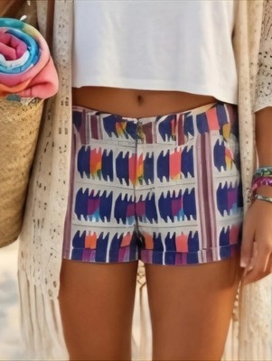 American Eagle Midi Shorts Aztec Tribal Rainbow Cuffed Stretch Shorts Size 10