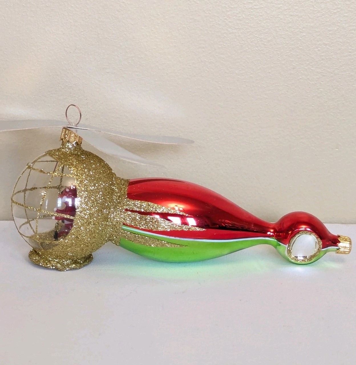Christopher Radko SANTA COPTER Helicopter Blown Glass Ornament Red Green 1995