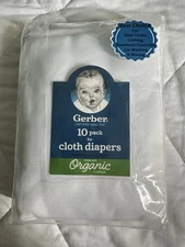 Gerber Organic Cotton Baby 10 Pack Flat White Cloth Diapers 24"x27" 61cm x 68 cm
