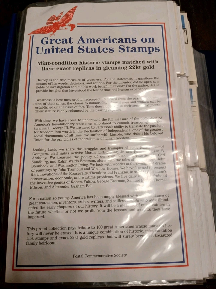 22-Kt Gold Great Americans on United States Stamp and Gold Stamp Collection Mint - Image 3 of 4