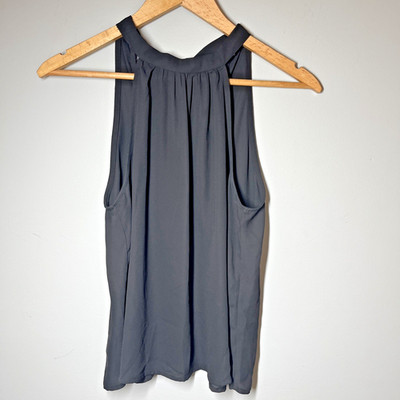 Three-e-m-a Black High Neck Tank Sleeveless Top With Longer Ties Size Small