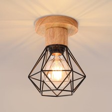 DELIPOP Plafoniera Vintage Industriale, Lampada da Soffitto in Legno e Metallo