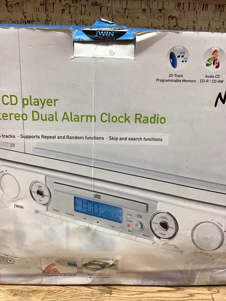 CD player jWIN sob gabinete com rádio despertador duplo estéreo AM/FM NOS QU-1 - Imagem 3 de 4