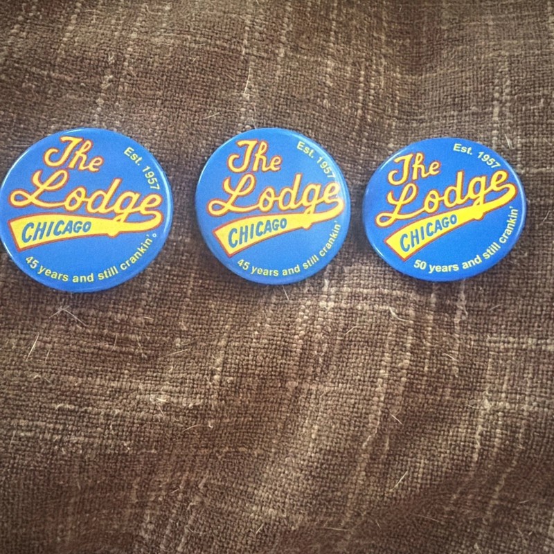 (3) Buttons - The Lodge Chicago Est. 1957 Button Pin Blue Vintage Retro