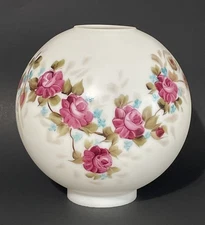 Vintage Purple Rose Round White Glass Ball Globe Hurricane Lamp Shade 4” Fitter