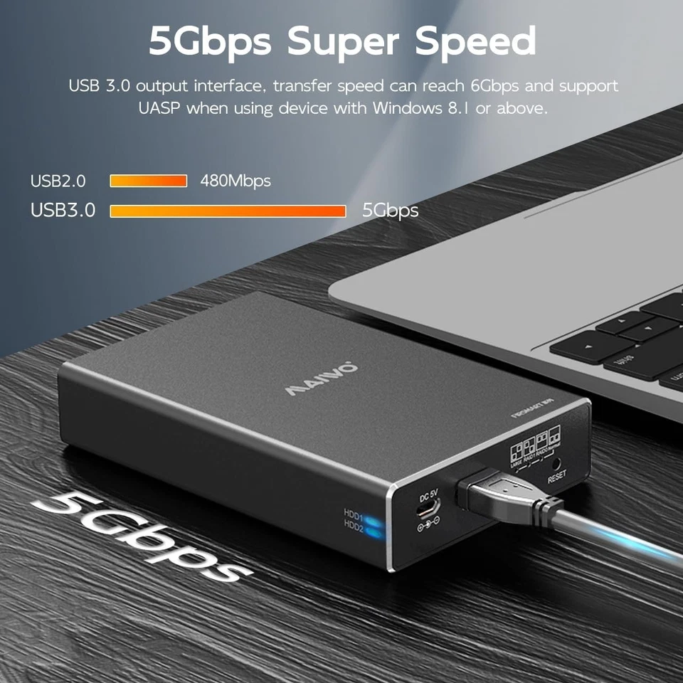 Caja de disco duro RAID doble bahía para disco duro SATA SSD HDD 2,5 pulgadas, USB 3,0 6Gbps con... Foto 4 de 4