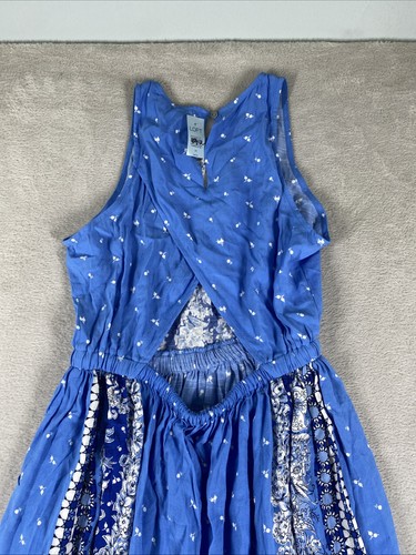 Loft Midi Dress Women's MP Medium Petite Blue Floral Sleeveless Pockets Drawstri - Picture 10 of 11