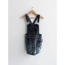 Forever 21 Velvet Overall Dress Stone Blue Pinafore Mini Skirt Womens Small NEW
