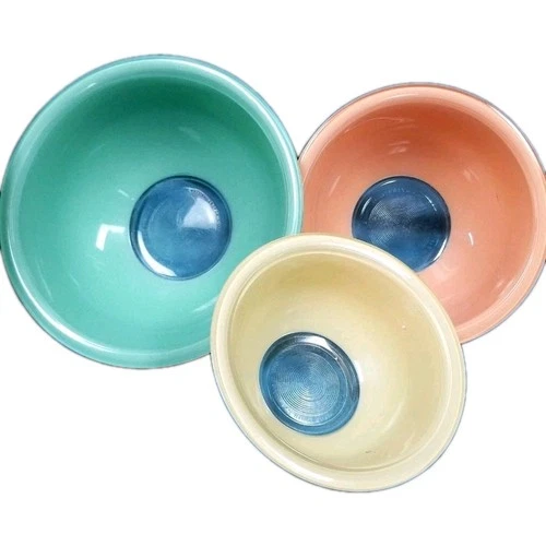 VTG Set of 3 Pyrex 322 323 325 Pastel Clear Bottom Nesting Mixing Bowls