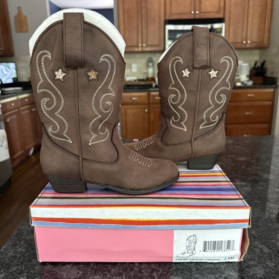 MIA Girls Cowboy Boots Brown & Sparkly Star Cowgirl Low Heel BRAND NEW! Size 2