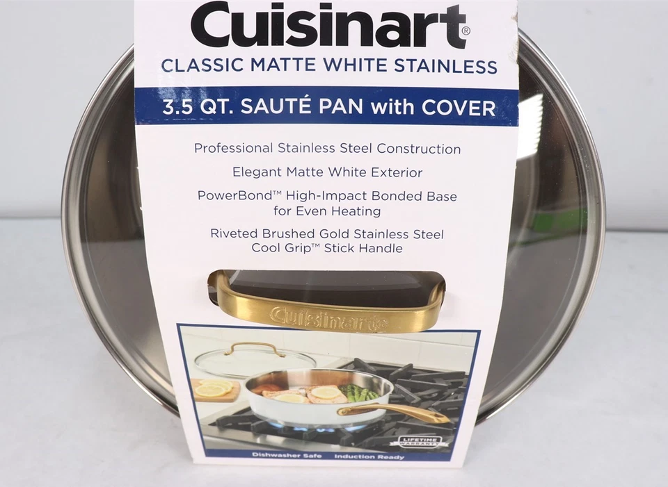 Cuisinart Classic Matte White & Brushed Gold 3.5qt Stainless Saute Pan w/Cover  - Image 2 of 4