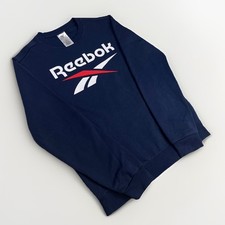 Reebok Navy Blue Crewneck Sweatshirt Small Logo Athletic Unisex S