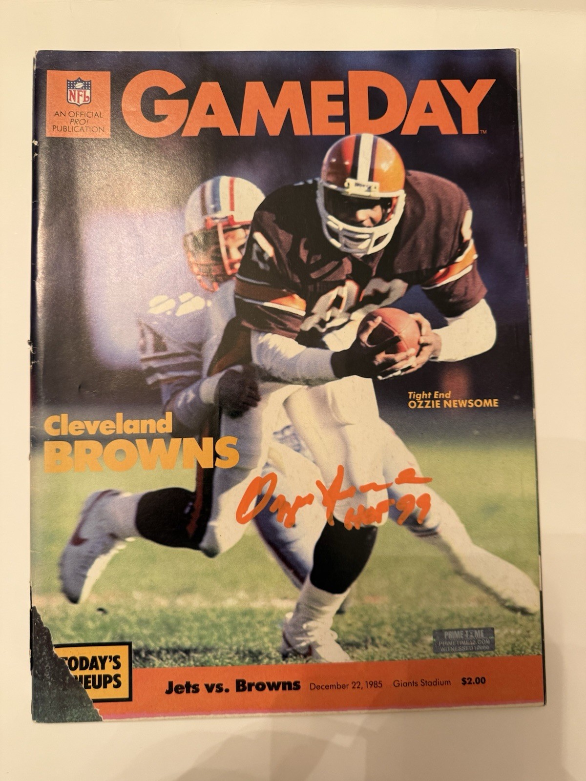 Ozzie Newsome Autographed Signed Cleveland Browns Program Game Day 1985 Browns COA Prime Time 